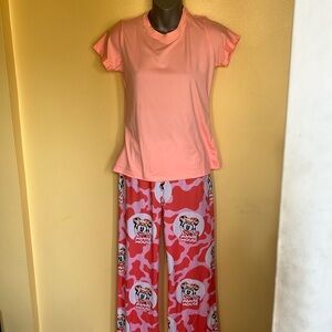 Minnie Pijamas Pants and shirt size Medium color peach material Peach skin